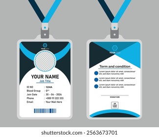professional corporate id card template, clean Blue and black id card design with realistic mockup vector temple