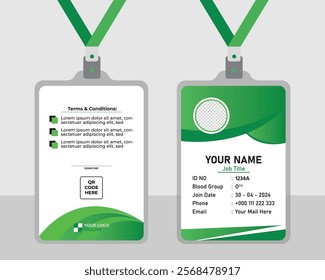 professional corporate id card template, clean green id card design with realistic mockup