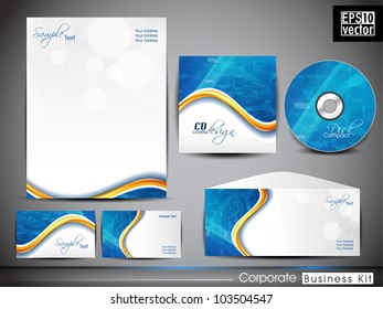 Professional Corporate Identity business kit with abstract wave pattern includes CD Cover,Envelope, Business Card and Letter Head Designs in EPS 10.
