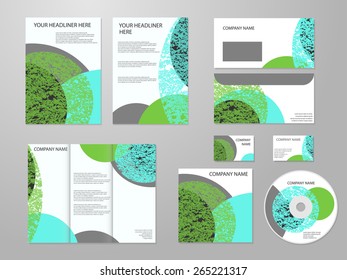 Professional corporate identity business kit with geometric abstract design for your business with CD, Cover, Business Card, Envelope, Flyers, trifold brochure. Eco, biology, beauty, medicine concept