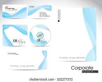 Professional corporate identity kit or business kit with artistic, abstract wave effect for your business includes CD Cover, Business Card, Envelope and Letter Head Designs in EPS 10 format.