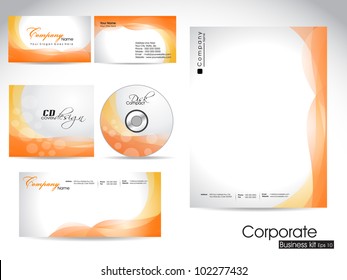 El kit profesional de identidad corporativa o el kit de negocios con un efecto artístico de onda abstracta para su negocio incluye la cubierta de CD, tarjeta de presentación, sobres y diseños de cabezal de carta en formato EPS 10.