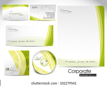 Professional corporate identity kit or business kit with artistic, abstract wave effect for your business includes CD Cover, Business Card, Envelope and Letter Head Designs in EPS 10 format.