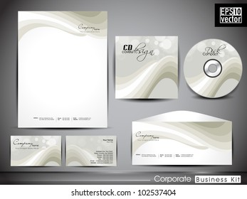 Professional corporate identity kit or business kit with artistic, abstract wave effect for your business includes CD Cover, Business Card, Envelope and Letter Head Designs in EPS 10 format.