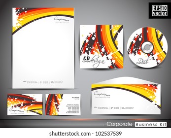 Professional corporate identity kit or business kit with artistic, abstract wave effect for your business includes CD Cover, Business Card, Envelope and Letter Head Designs in EPS 10 format.