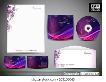 Professional corporate identity kit or business kit with artistic, abstract wave effect for your business includes CD Cover, Business Card, Envelope and Letter Head Designs in EPS 10 format.