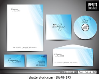 Professional corporate identity kit or business kit with artistic, abstract wave effect for your business includes CD Cover, Business Card, Envelope and Letter Head Designs in EPS 10 format.