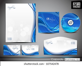 Professional corporate identity kit or business kit with artistic, abstract wave effect for your business includes CD Cover, Business Card, Envelope and Letter Head Designs in EPS 10 format.