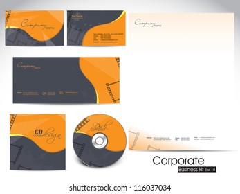 Professional corporate identity kit or business kit with artistic, abstract wave effect for your business includes CD Cover, Business Card, Envelope and Letter Head Designs. EPS 10.