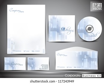 Professional corporate identity kit or business kit with wave pattern for your business includes CD Cover, Business Card, Envelope and Letter Head Designs. EPS 10.