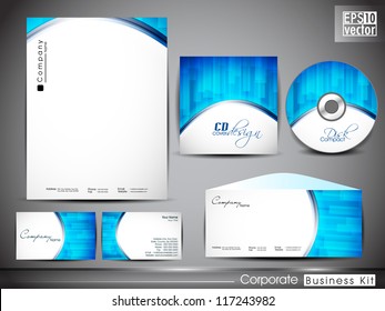 Professional Corporate Identity Kit Or Business Kit With Wave Pattern For Your Business Includes CD Cover, Business Card, Envelope And Letter Head Designs. EPS 10.