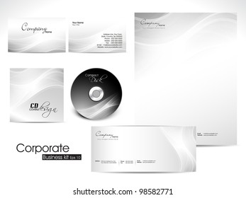 Professional Corporate Identity kit or business kit with artistic, abstract wave pattern in grey  color for your business includes CD Cover,Envelope, Business Card and Letter Head Designs in EPS 10.