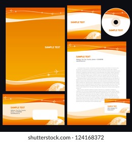 Professional corporate identity layout design template airplane takeoff flight tickets air fly cloud sky blue white color travel background business style