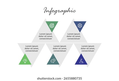 Plantilla de infografía Corporativa de Profesional con 5 pasos clave para la planificación empresarial, la estrategia de línea de tiempo, el flujo de trabajo, el mapa de marketing y el uso de presentaciones.