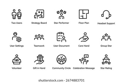 Paquete de iconos de línea corporativa de Profesional, recursos humanos modernos y colección de contorno de Vector de personas de negocios con estilo mínimo creativo simple
