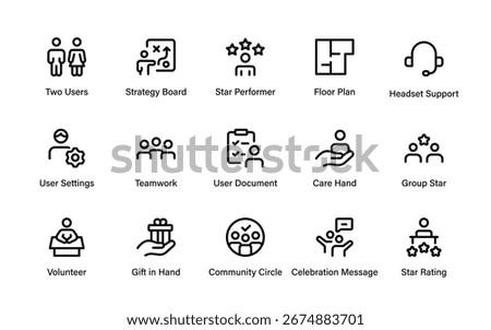 Professional corporate line icon pack, modern human resources and business people vector outline collection with simple creative minimal style