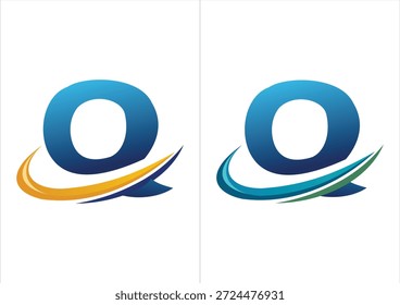 Logotipo corporativo profesional con una letra azul en negrita acentuada por un movimiento dinámico, disponible en dos combinaciones de colores (naranja o azul marino y verde azulado o verde).