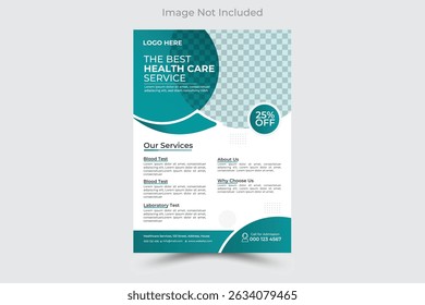 Professional corporate medical flyer template in blue and white theme with clean layout, icons, and photo space. Ideal for hospitals, clinics, and healthcare service promotions. Print-ready design.