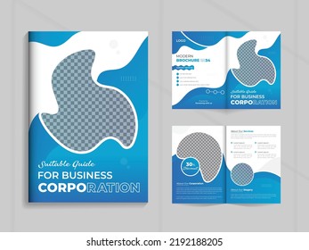 Professional Corporate Modern Trendy 4 Pages A4 Size Business Profile Flyer Bifold Brochure Design Annual Report, Layout, Template