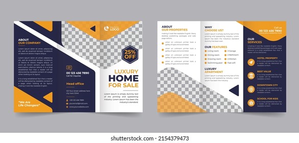 Professional Corporate real estate, house selling layout for business trifold brochure. creative three fold, tri-fold trend design