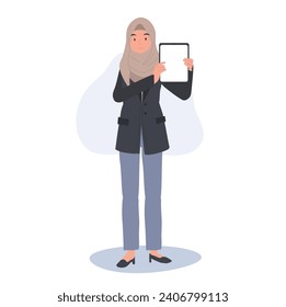  Professional Corporate Technology concept. Islamic Businesswoman with Tablet Business Presentation.