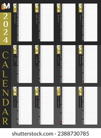 Professional Corporate Wall calendar 2024 with yearly Day planner column in nice gray gradient color background