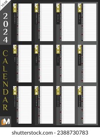 Professional Corporate Wall or Desk calendar 2024 with yearly Day planner column in nice gray gradient background