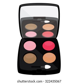 Professional cosmetics. Color eye shadows palette vector illustration. Multicolored eye shadows with a mirror