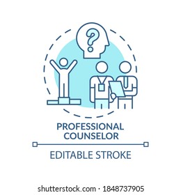Professional counselor concept icon. Medical speciality idea thin line illustration. Goals accomplishment. Personal challenges overcoming. Vector isolated outline RGB color drawing. Editable stroke