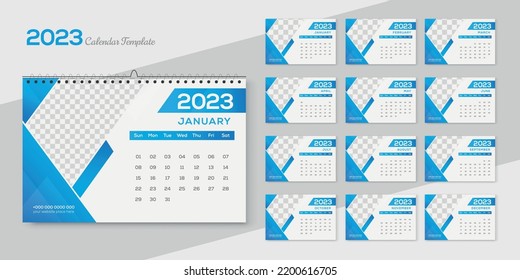 Plantilla de diseño del calendario del escritorio 2023 para creativo profesional abstracto moderno