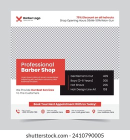 Professional creative barbershop social media design template Beauty hair cutting and spa post Editable promotion banner poster template