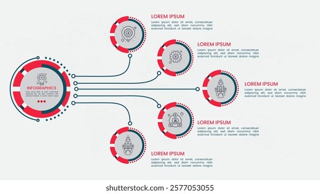 Professional creative business infographic template design. Infographic data visualization template with 5 circles. Business or finance marketing diagram infographic template for flow chart.