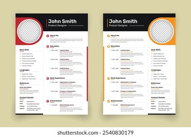 Diseño creativo de CV de Profesional o CV de Plantilla de negocios con dos variaciones de color y estilo