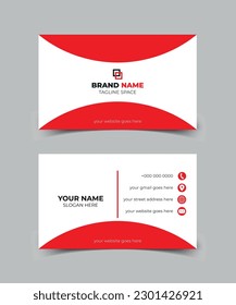 Plantilla de tarjeta de visita profesional creativa de diseño limpio. Colores rojos y blancos. Ilustración de vectores de diseño plano.