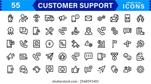 Professional and Creative Customer Support Icons. Minimalist Designs for Feedback, Call Centers, CRM, Help Desk, and Client Service Projects