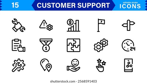 Professional and Creative Customer Support Icons. Minimalist Designs for Feedback, Call Centers, CRM, Help Desk, and Client Service Projects