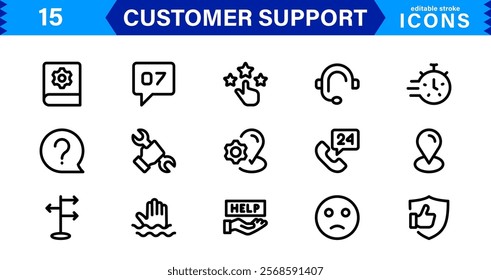 Professional and Creative Customer Support Icons. Minimalist Designs for Feedback, Call Centers, CRM, Help Desk, and Client Service Projects