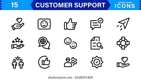 Professional and Creative Customer Support Icons. Minimalist Designs for Feedback, Call Centers, CRM, Help Desk, and Client Service Projects