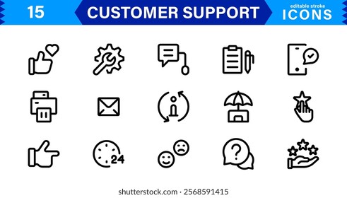 Professional and Creative Customer Support Icons. Minimalist Designs for Feedback, Call Centers, CRM, Help Desk, and Client Service Projects