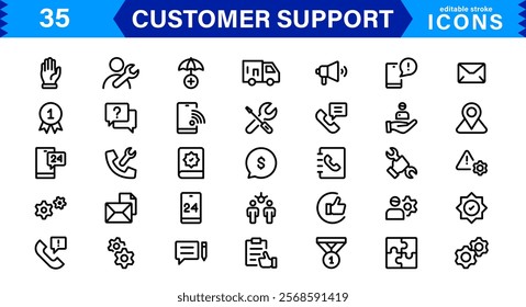 Professional and Creative Customer Support Icons. Minimalist Designs for Feedback, Call Centers, CRM, Help Desk, and Client Service Projects