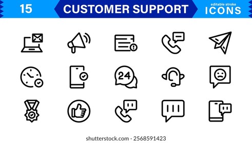 Professional and Creative Customer Support Icons. Minimalist Designs for Feedback, Call Centers, CRM, Help Desk, and Client Service Projects
