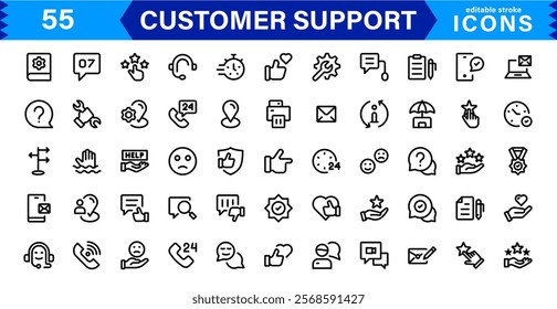 Professional and Creative Customer Support Icons. Minimalist Designs for Feedback, Call Centers, CRM, Help Desk, and Client Service Projects