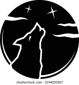 Professional and creative design of the barking wolf in the dark night with some stars and clouds in a very attractive style.