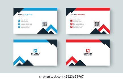 Professional creative and minimal concept business card design template. Template design for business card, visiting card, identity card, contact, branding, stationery, blue, red and black color.