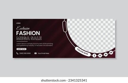 Professional creative modern fashion sale facebook cover timeline banner design template for flash mega sale ads promo with dark background, social media marketing ads banner layout