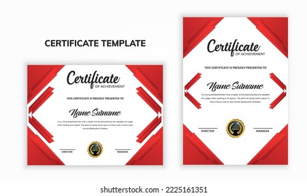 Professionelles, kreatives rotes Rahmen Corporate Certificate Template Design mit luxuriösem Badge. Urkunde für Druck, Prämie, Business, Diplomdokumentation.