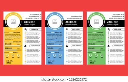 Professional Creative resume blue, orange, yellow, green, template design and letterhead, cover letter vector minimalist elegant stylish design