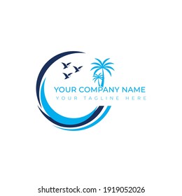 Professional creative travel agency logo design vector with birds and sun