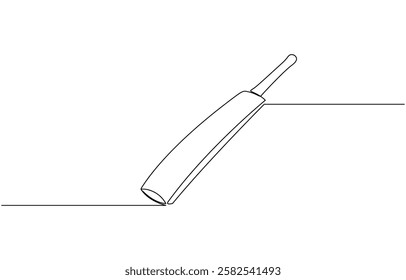 Professional cricket bat continuous single one line drawing, Continuous one line drawing cricket bat, ball, and wicket stumps isolated on white.