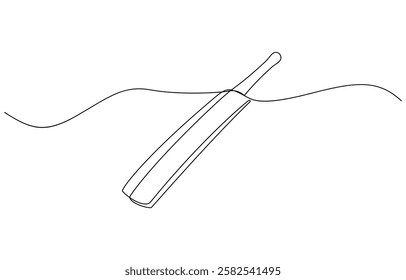 Professional cricket bat continuous single one line drawing, Continuous one line drawing cricket bat, ball, and wicket stumps isolated on white.